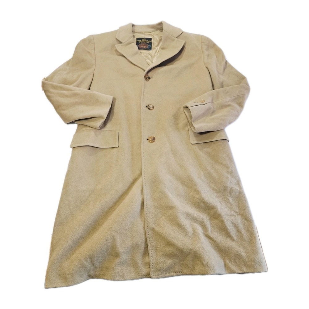 Lanzetti 100% Mongolian Cashmere Men's Size XL Beige Overcoat Vintage